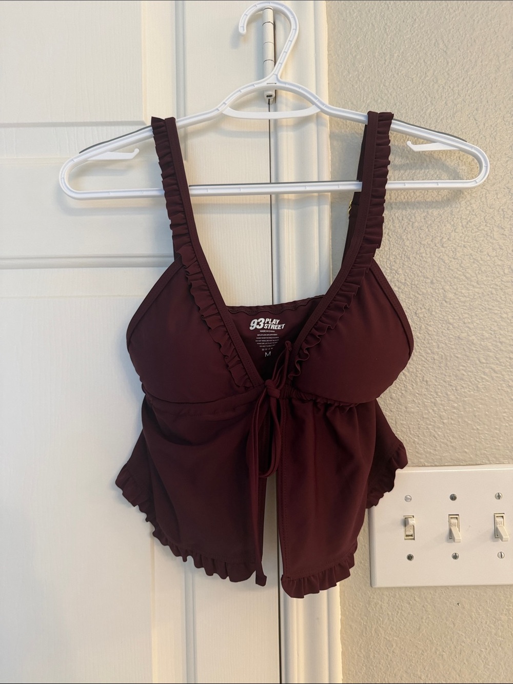 Lily Tankini Maroon Ruffle Tie-Front Swim Top